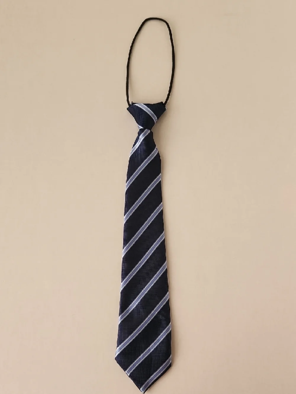 Navy Blue Striped Elastic Tie